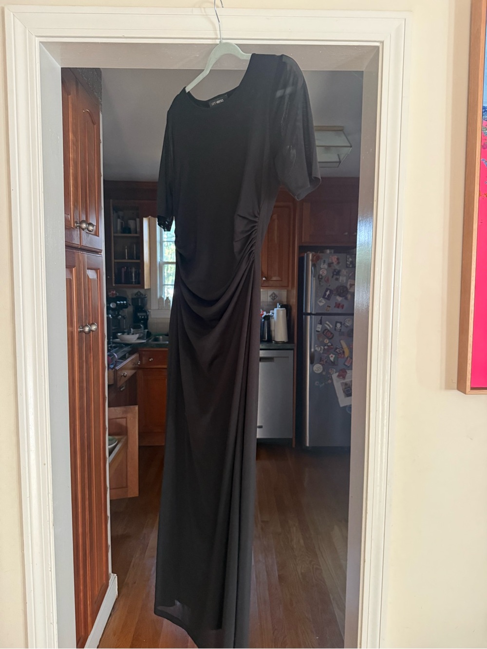 LOFT Black Short-Sleeve Side-Ruched Maxi Dress